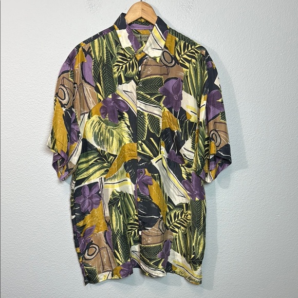 Vintage 90's Robert Stock 100% Silk Tropical Print Men's Shirt - Picture 1 of 4